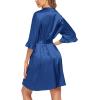 imageEkouaer Womens Satin Robe Valentines Lingerie for Women Kimono Bathrobe Short Ruffle Belted Robes Bridesmaids SleepwearNavy