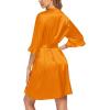 imageEkouaer Womens Satin Robe Valentines Lingerie for Women Kimono Bathrobe Short Ruffle Belted Robes Bridesmaids SleepwearOrange