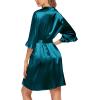 imageEkouaer Womens Satin Robe Valentines Lingerie for Women Kimono Bathrobe Short Ruffle Belted Robes Bridesmaids SleepwearPeacock Blue