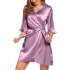imageEkouaer Womens Satin Robe Valentines Lingerie for Women Kimono Bathrobe Short Ruffle Belted Robes Bridesmaids SleepwearPurple Red