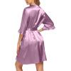 imageEkouaer Womens Satin Robe Valentines Lingerie for Women Kimono Bathrobe Short Ruffle Belted Robes Bridesmaids SleepwearPurple Red