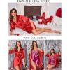 imageEkouaer Womens Satin Robe Valentines Lingerie for Women Kimono Bathrobe Short Ruffle Belted Robes Bridesmaids SleepwearRed