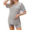 imageEkouaer Womens Maternity Pajamas Sets 2 Piece Outfits Short Sleeve Shirts and Biker Shorts Pregnancy Loungewear Mama ClothesLight Grey