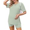 imageEkouaer Womens Maternity Pajamas Sets 2 Piece Outfits Short Sleeve Shirts and Biker Shorts Pregnancy Loungewear Mama ClothesMint Green