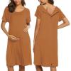 imageEkouaer Womens NursingDeliveryLaborHospital Nightdress Short Sleeve Maternity Nightgown with Button SXXLBrown