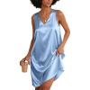imageEkouaer Womens Satin Silk Nightgown V Neck Nightie Tank Sleepshirt Sleeveless Summer Dress Comfy LoungewearClear Blue