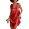 imageEkouaer Womens Satin Silk Nightgown V Neck Nightie Tank Sleepshirt Sleeveless Summer Dress Comfy LoungewearRed