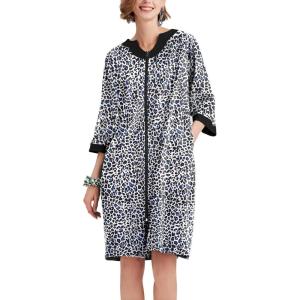 imageEkouaer Women Zipper Robe 34 Sleeve Nightgowns Lightweight Short Bathrobe with Pockets S3XLBlack Leopard