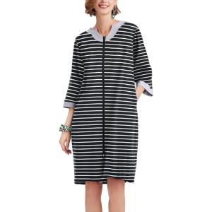 imageEkouaer Women Zipper Robe 34 Sleeve Nightgowns Lightweight Short Bathrobe with Pockets S3XLBlack Strips