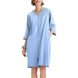 imageEkouaer Women Zipper Robe 34 Sleeve Nightgowns Lightweight Short Bathrobe with Pockets S3XLBlue Strips
