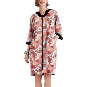 imageEkouaer Women Zipper Robe 34 Sleeve Nightgowns Lightweight Short Bathrobe with Pockets S3XLBrown Floral