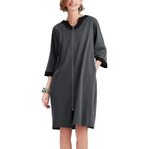 imageEkouaer Women Zipper Robe 34 Sleeve Nightgowns Lightweight Short Bathrobe with Pockets S3XLDark Gray
