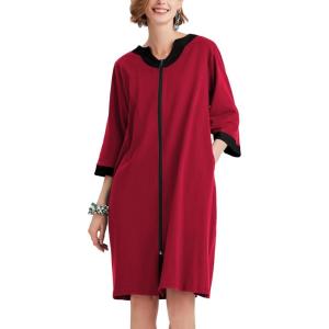 imageEkouaer Women Zipper Robe 34 Sleeve Nightgowns Lightweight Short Bathrobe with Pockets S3XLDark Red