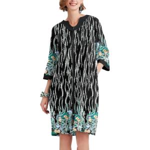 imageEkouaer Women Zipper Robe 34 Sleeve Nightgowns Lightweight Short Bathrobe with Pockets S3XLGreen Leaves