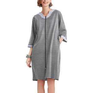 imageEkouaer Women Zipper Robe 34 Sleeve Nightgowns Lightweight Short Bathrobe with Pockets S3XLGrey Strips
