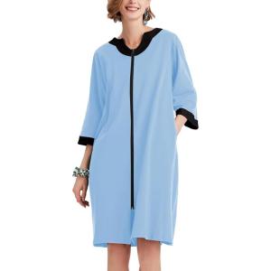 imageEkouaer Women Zipper Robe 34 Sleeve Nightgowns Lightweight Short Bathrobe with Pockets S3XLLight Blue