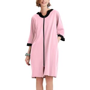 imageEkouaer Women Zipper Robe 34 Sleeve Nightgowns Lightweight Short Bathrobe with Pockets S3XLPink