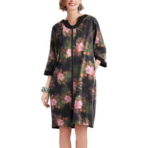 imageEkouaer Women Zipper Robe 34 Sleeve Nightgowns Lightweight Short Bathrobe with Pockets S3XLPink Flower