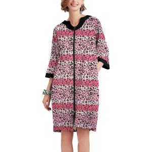 imageEkouaer Women Zipper Robe 34 Sleeve Nightgowns Lightweight Short Bathrobe with Pockets S3XLPink Leopard