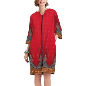 imageEkouaer Women Zipper Robe 34 Sleeve Nightgowns Lightweight Short Bathrobe with Pockets S3XLRed Leaves