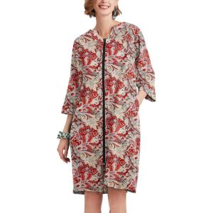 imageEkouaer Women Zipper Robe 34 Sleeve Nightgowns Lightweight Short Bathrobe with Pockets S3XLRed Print