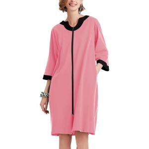 imageEkouaer Women Zipper Robe 34 Sleeve Nightgowns Lightweight Short Bathrobe with Pockets S3XLRose Pink