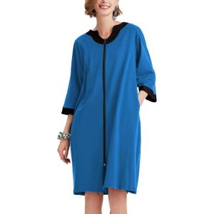imageEkouaer Women Zipper Robe 34 Sleeve Nightgowns Lightweight Short Bathrobe with Pockets S3XLSky Blue