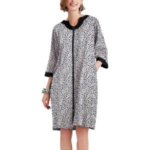 imageEkouaer Women Zipper Robe 34 Sleeve Nightgowns Lightweight Short Bathrobe with Pockets S3XLWhite Leopard