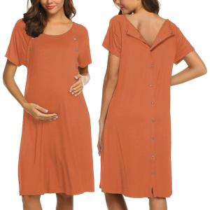 imageEkouaer Womens NursingDeliveryLaborHospital Nightdress Short Sleeve Maternity Nightgown with Button SXXLCaramel
