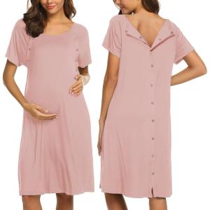 imageEkouaer Womens NursingDeliveryLaborHospital Nightdress Short Sleeve Maternity Nightgown with Button SXXLDirty Pink