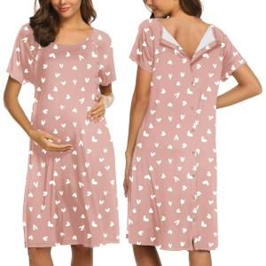 imageEkouaer Womens NursingDeliveryLaborHospital Nightdress Short Sleeve Maternity Nightgown with Button SXXLDirty Pink Floral