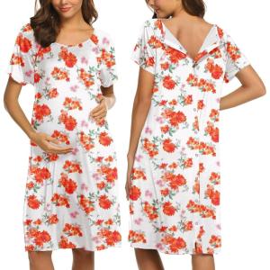 imageEkouaer Womens NursingDeliveryLaborHospital Nightdress Short Sleeve Maternity Nightgown with Button SXXLWhite Printd
