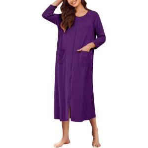 imageEkouaer Zipper Robes for Women Ribbed Knit Bathrobe Lightweight Full Length Loungewear with Pockets S3XLDeep Purple