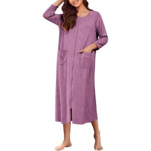 imageEkouaer Zipper Robes for Women Ribbed Knit Bathrobe Lightweight Full Length Loungewear with Pockets S3XLHeliotrope