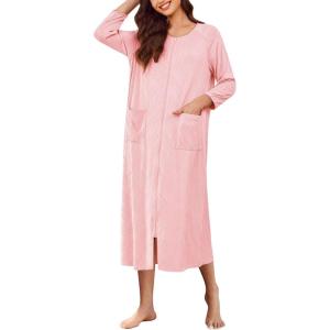 imageEkouaer Zipper Robes for Women Ribbed Knit Bathrobe Lightweight Full Length Loungewear with Pockets S3XLLight Pink
