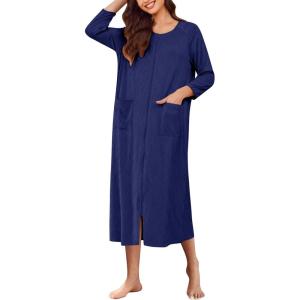 imageEkouaer Zipper Robes for Women Ribbed Knit Bathrobe Lightweight Full Length Loungewear with Pockets S3XLNavy Blue