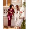 imageEkouaer 2 Pack Womens Silk Satin Pajama Sets Button Down Sleepwear Short Sleeve Top and Pants Soft Pjs Lounge SetBurgundyBeige