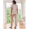 imageEkouaer 2 Pack Womens Silk Satin Pajama Sets Button Down Sleepwear Short Sleeve Top and Pants Soft Pjs Lounge SetBurgundyBeige