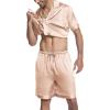 imageEkouaer Mens Satin Pajamas Set ButtonDown Short Sleeve Shirt Top Soft Silk Sleepwear Loose Pocket Pant LoungewearChampagne