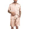 imageEkouaer Mens Satin Pajamas Set ButtonDown Short Sleeve Shirt Top Soft Silk Sleepwear Loose Pocket Pant LoungewearChampagne