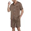 imageEkouaer Mens Satin Pajamas Set ButtonDown Short Sleeve Shirt Top Soft Silk Sleepwear Loose Pocket Pant LoungewearGeometric Gold