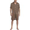 imageEkouaer Mens Satin Pajamas Set ButtonDown Short Sleeve Shirt Top Soft Silk Sleepwear Loose Pocket Pant LoungewearGeometric Gold