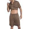 imageEkouaer Mens Satin Pajamas Set ButtonDown Short Sleeve Shirt Top Soft Silk Sleepwear Loose Pocket Pant LoungewearGeometric Gold