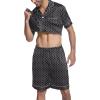 imageEkouaer Mens Satin Pajamas Set ButtonDown Short Sleeve Shirt Top Soft Silk Sleepwear Loose Pocket Pant LoungewearGeometric Yellow