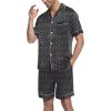 imageEkouaer Mens Satin Pajamas Set ButtonDown Short Sleeve Shirt Top Soft Silk Sleepwear Loose Pocket Pant LoungewearGeometric Yellow