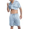 imageEkouaer Mens Satin Pajamas Set ButtonDown Short Sleeve Shirt Top Soft Silk Sleepwear Loose Pocket Pant LoungewearIce Blue