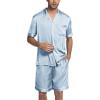 imageEkouaer Mens Satin Pajamas Set ButtonDown Short Sleeve Shirt Top Soft Silk Sleepwear Loose Pocket Pant LoungewearIce Blue