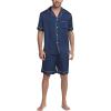 imageEkouaer Mens Satin Pajamas Set ButtonDown Short Sleeve Shirt Top Soft Silk Sleepwear Loose Pocket Pant LoungewearNavy Blue