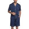 imageEkouaer Mens Satin Pajamas Set ButtonDown Short Sleeve Shirt Top Soft Silk Sleepwear Loose Pocket Pant LoungewearNavy Blue