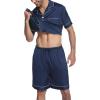 imageEkouaer Mens Satin Pajamas Set ButtonDown Short Sleeve Shirt Top Soft Silk Sleepwear Loose Pocket Pant LoungewearNavy Blue